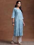 Libas WomenS Cotton Printed A-Line Kurta (29014_Blue