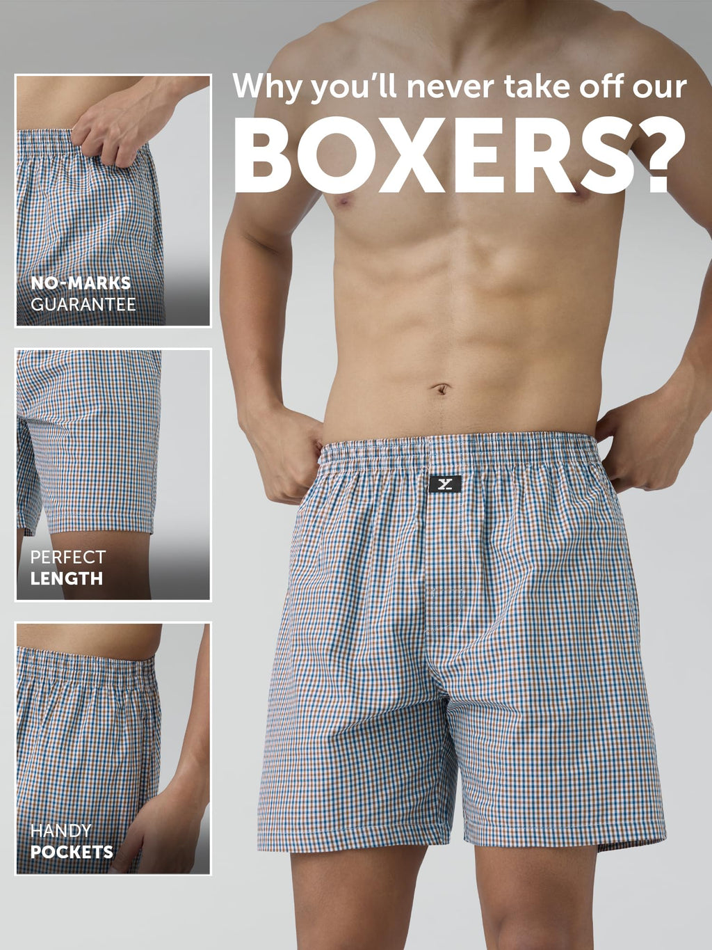 XYXX Mens Super Combed Cotton Checkmate Boxer Shorts Elasticated Waist, Drawstring | Loungewear for Men Pack of 2 (L; Black Che