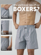 XYXX Mens Super Combed Cotton Checkmate Boxer Shorts Elasticated Waist, Drawstring | Loungewear for Men Pack of 2 (L; Black Che