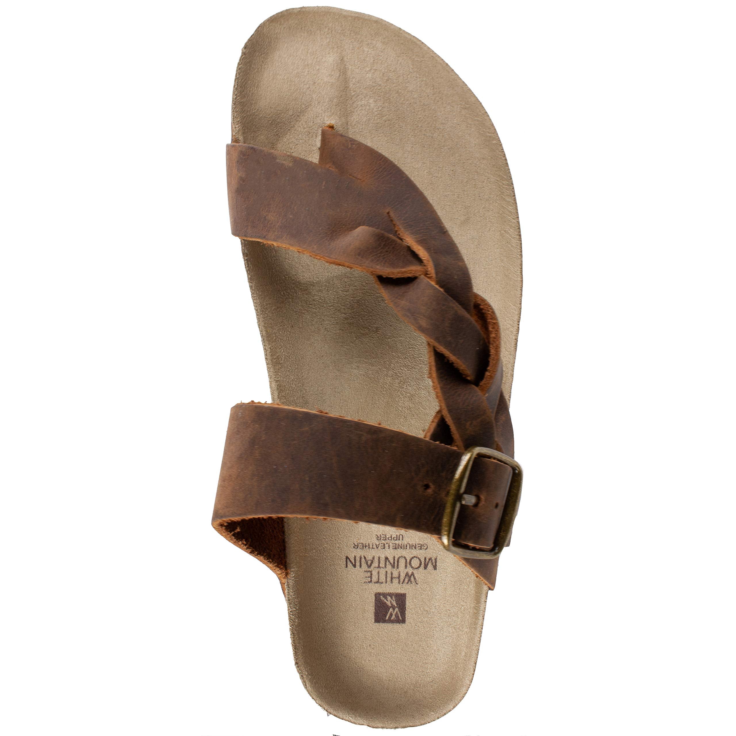 WHITE MOUNTAIN Shoes Crawford Women's Flat Sandal, Brown/Leather, 8 M
