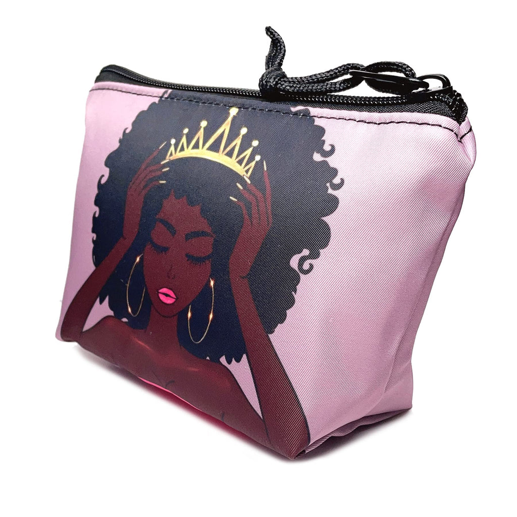 BDAWQUG Women Makeup Bag-2pcs Black Princess Graphic Cosmetic Bag Melanin Natural Hair art Pencil Case Coin Purse Travel Toiletr