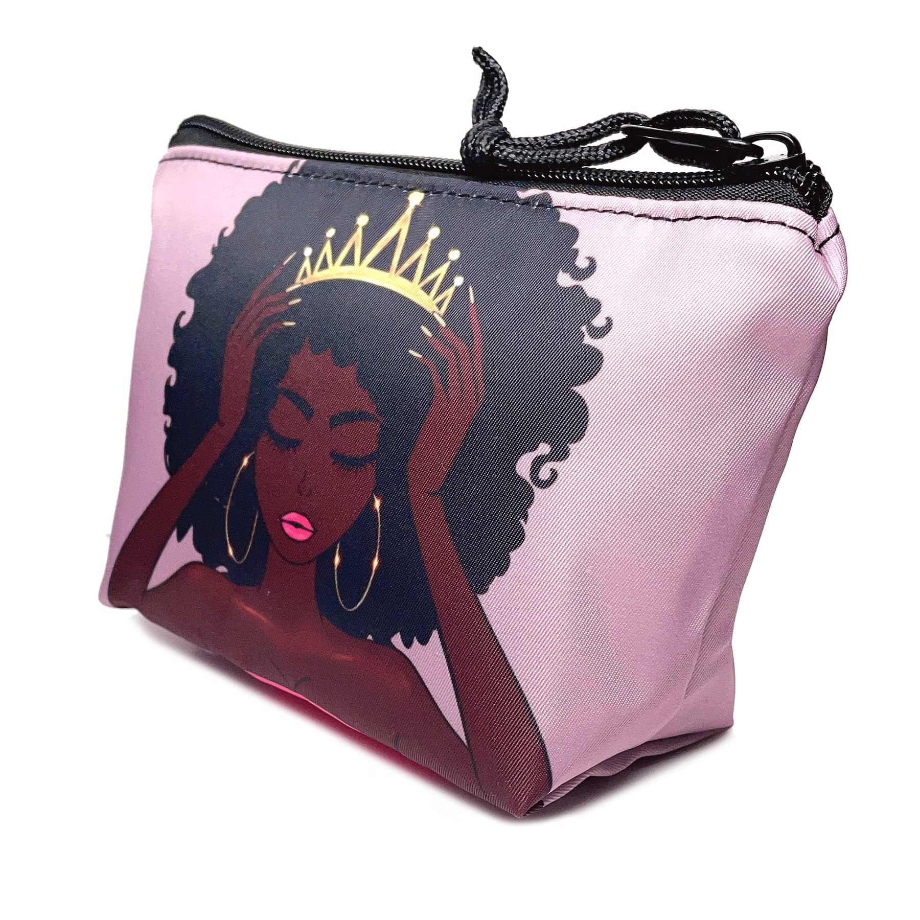 BDAWQUG Women Makeup Bag-2pcs Black Princess Graphic Cosmetic Bag Melanin Natural Hair art Pencil Case Coin Purse Travel Toiletr