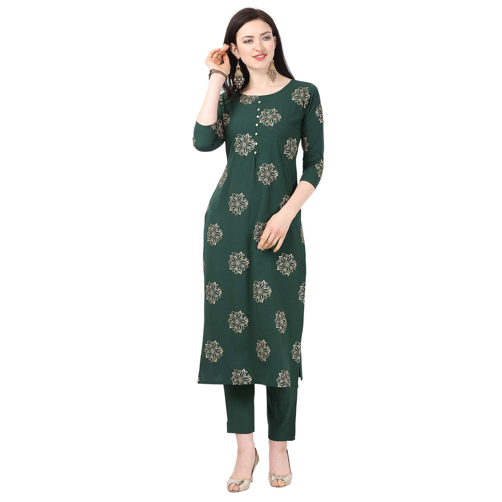 Nainvish Women Green Crepe Straight Kurti With Pant Set (Sd033-Xxl)