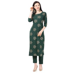Nainvish Women Green Crepe Straight Kurti With Pant Set (Sd033-Xxl)
