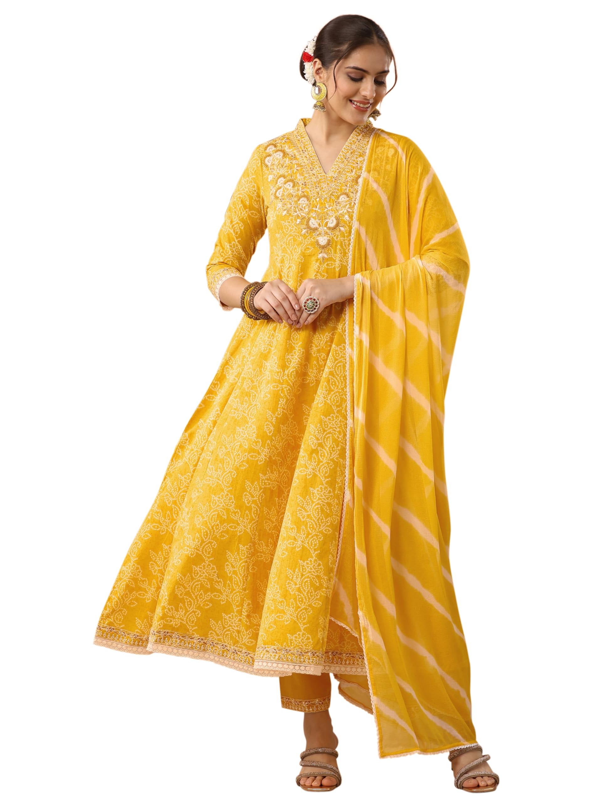 Libas Embroidered Cotton Flared Kurta Set For Women (99807Xl)