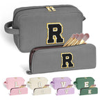 YOOLIFE 2 Gray Makeup Pouch - Travel Makeup Bag for Women - Corduroy, Cute, Large - Personalized Friend & Mom Gifts
