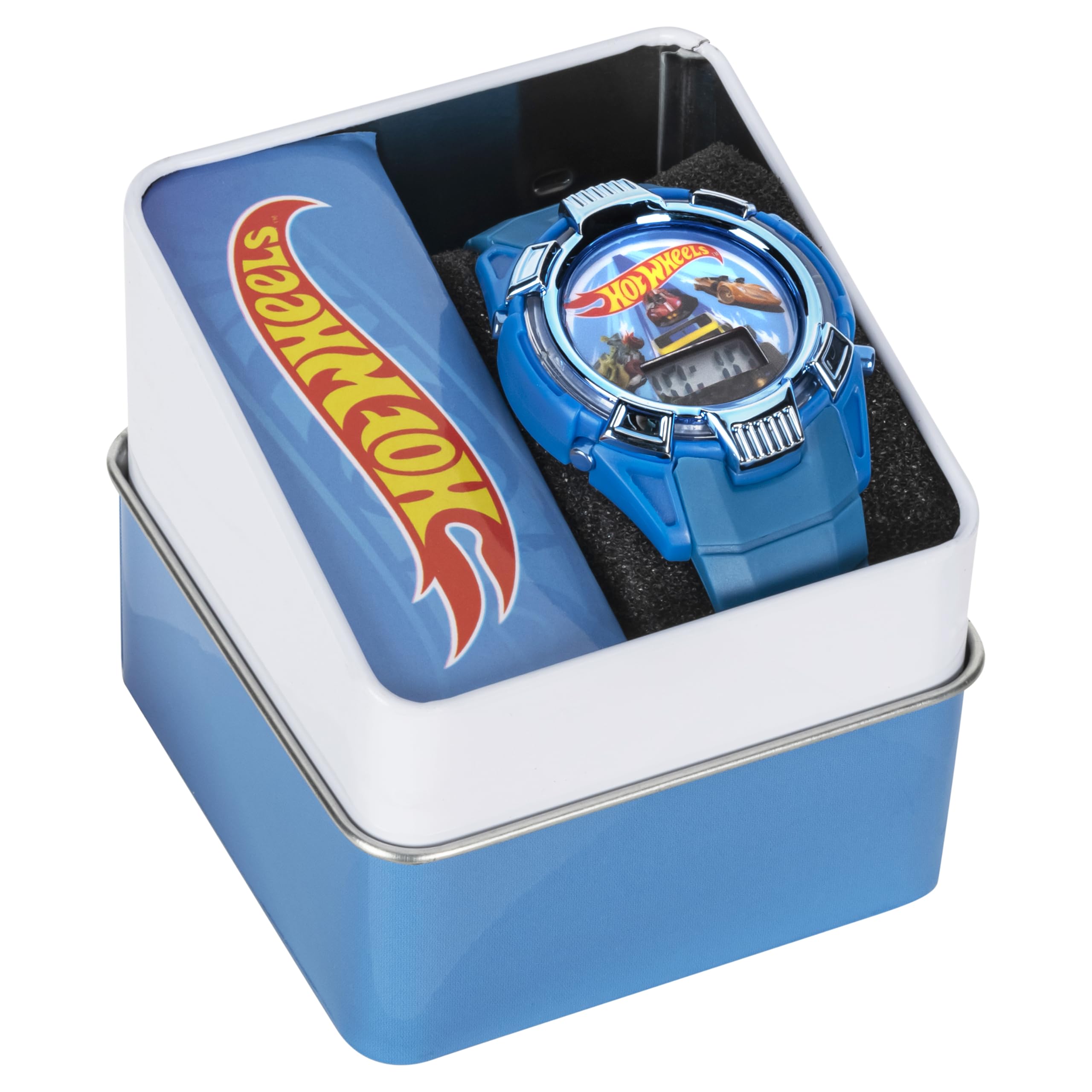 Hot Wheels Kids Watch - Light-Up LCD Display, Adjustable Comfortable Strap, Collectible Tin - Perfect for Boys and Girls