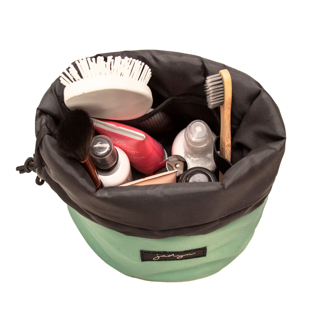Jadyn Cinch Top Compact Travel Makeup Bag and Cosmetic Organizer for Women (Sage Green)