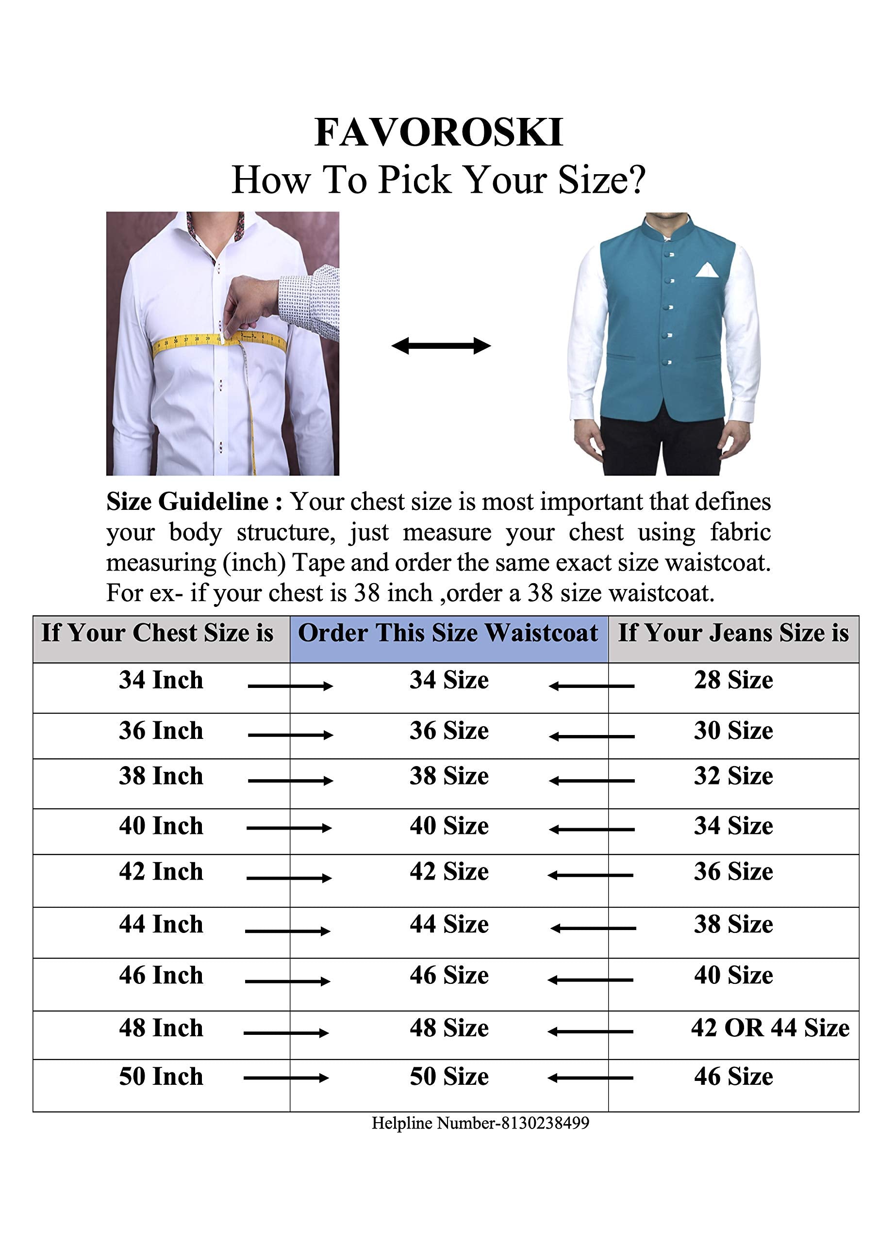 Favoroski Sleeveless Nehru Jacket With Mandarin Collar Waistcoat For Men (Blue_38)