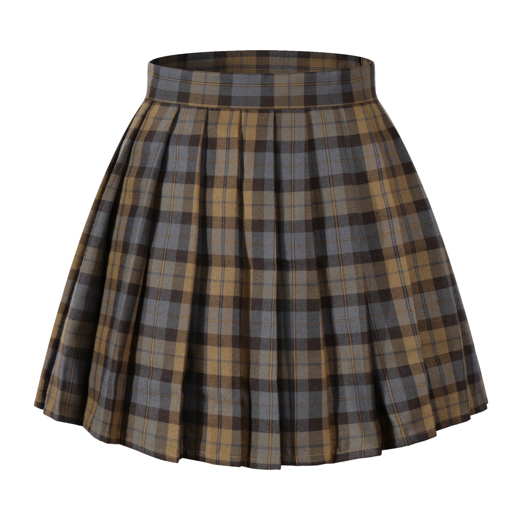 Beautifulfashionlife Girls plaid A-line skirt S,Brown mixed blue