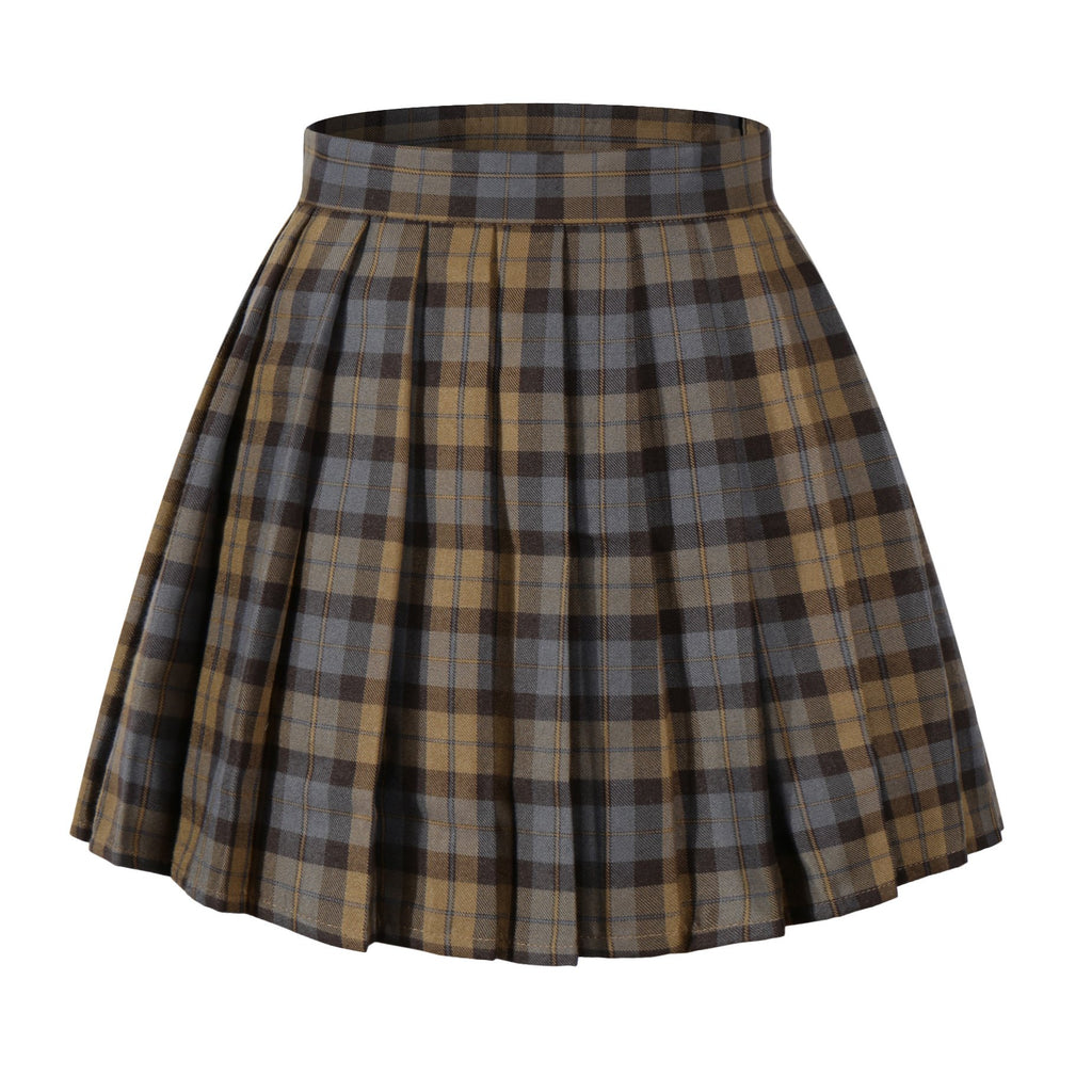 Beautifulfashionlife Womens High waist Plaid Vintage skirt Skirts(L, Brown mixed blue)