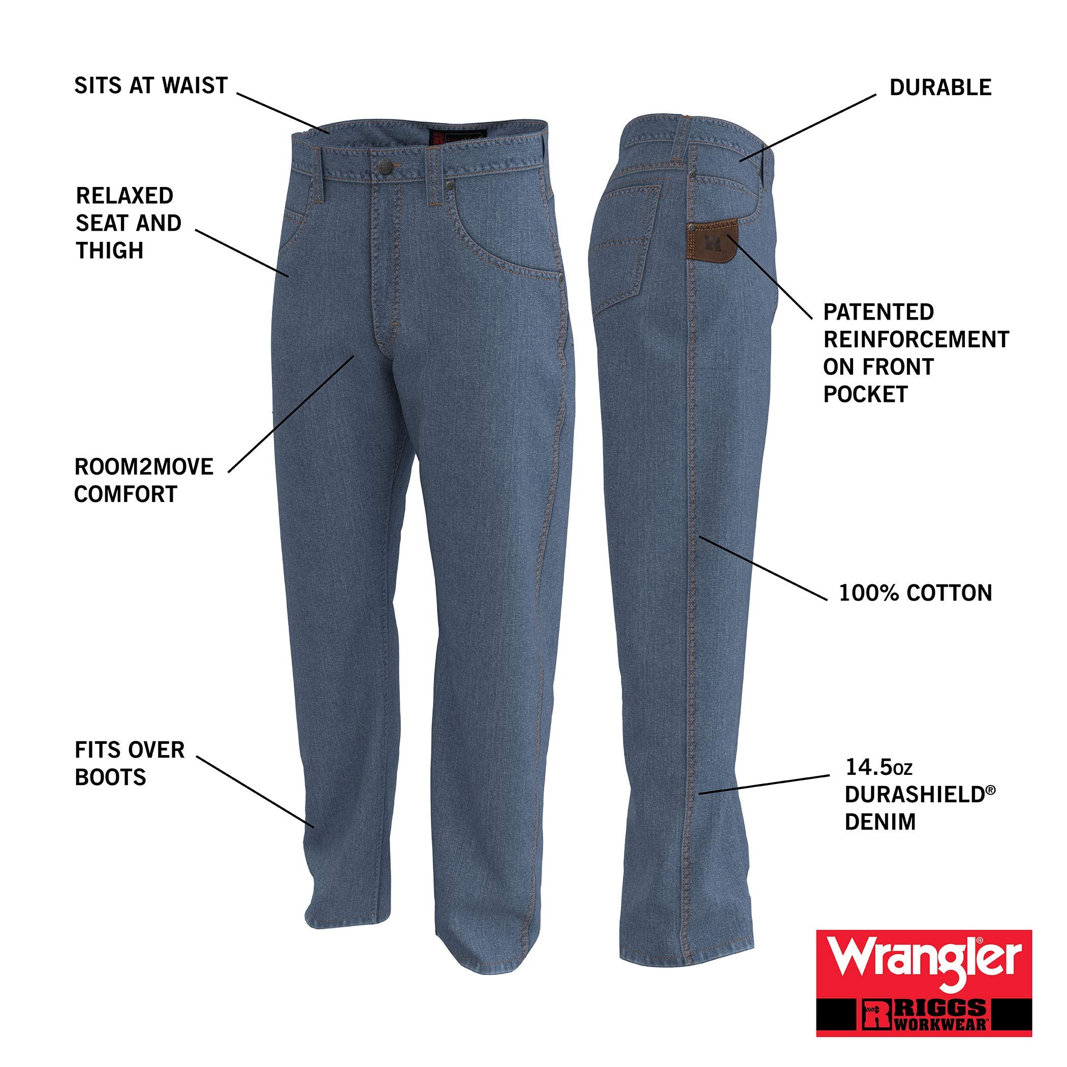 Wrangler Riggs Workwear mens Relaxed Fit Five Pocket jeans, Antique Indigo, 30W x 30L US