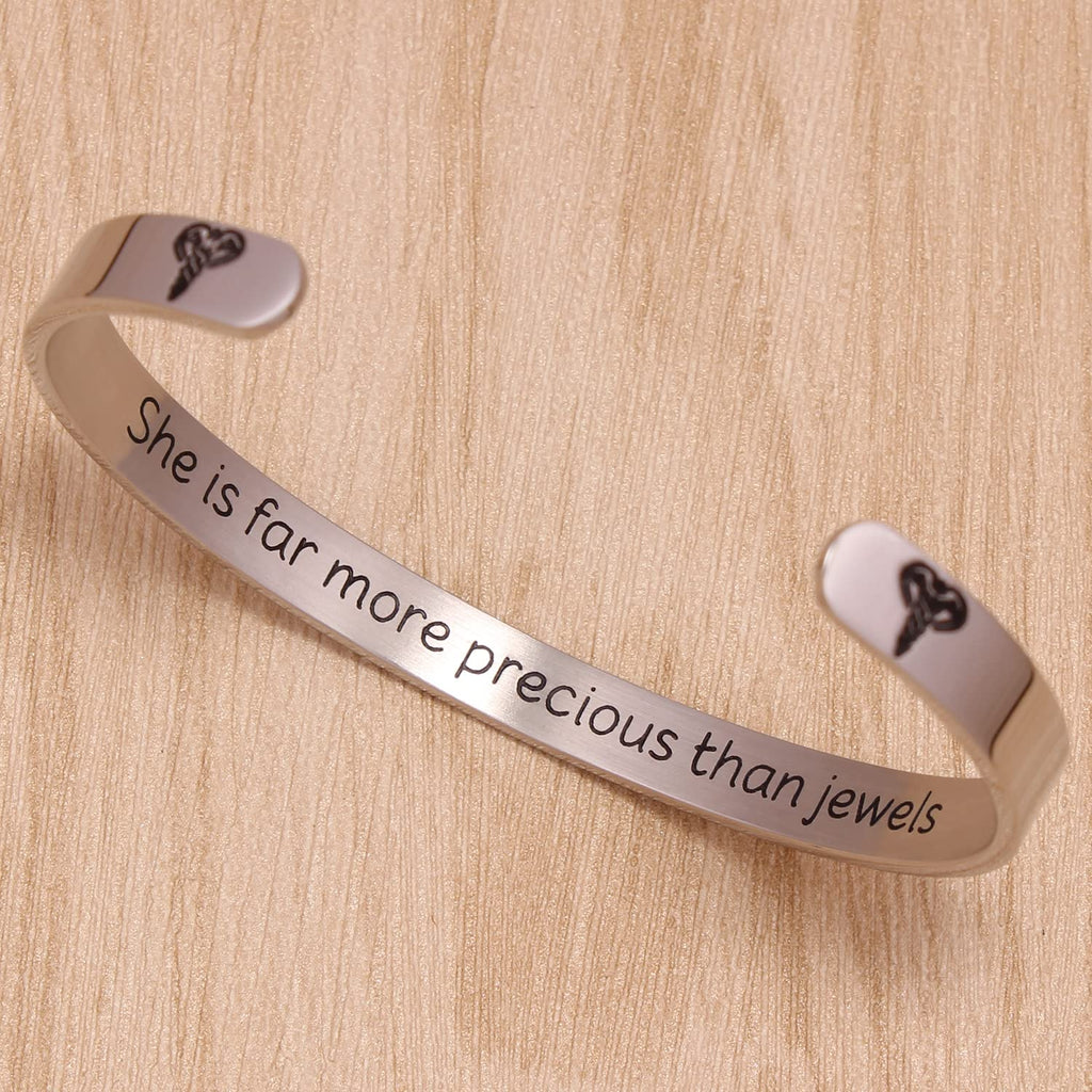 Btysun Inspirational Bracelets for Teen Cuff Bracelets for Women Daughter Niece Wife Girlfriend Christmas Gifts (She is far more