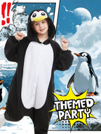 CANASOUR Peguin Onesie Kids Halloween Cosplay Costume Girls One Piece Pjs Anime Unisex Hoodie Pajamas Black For 10-12 Years Boys