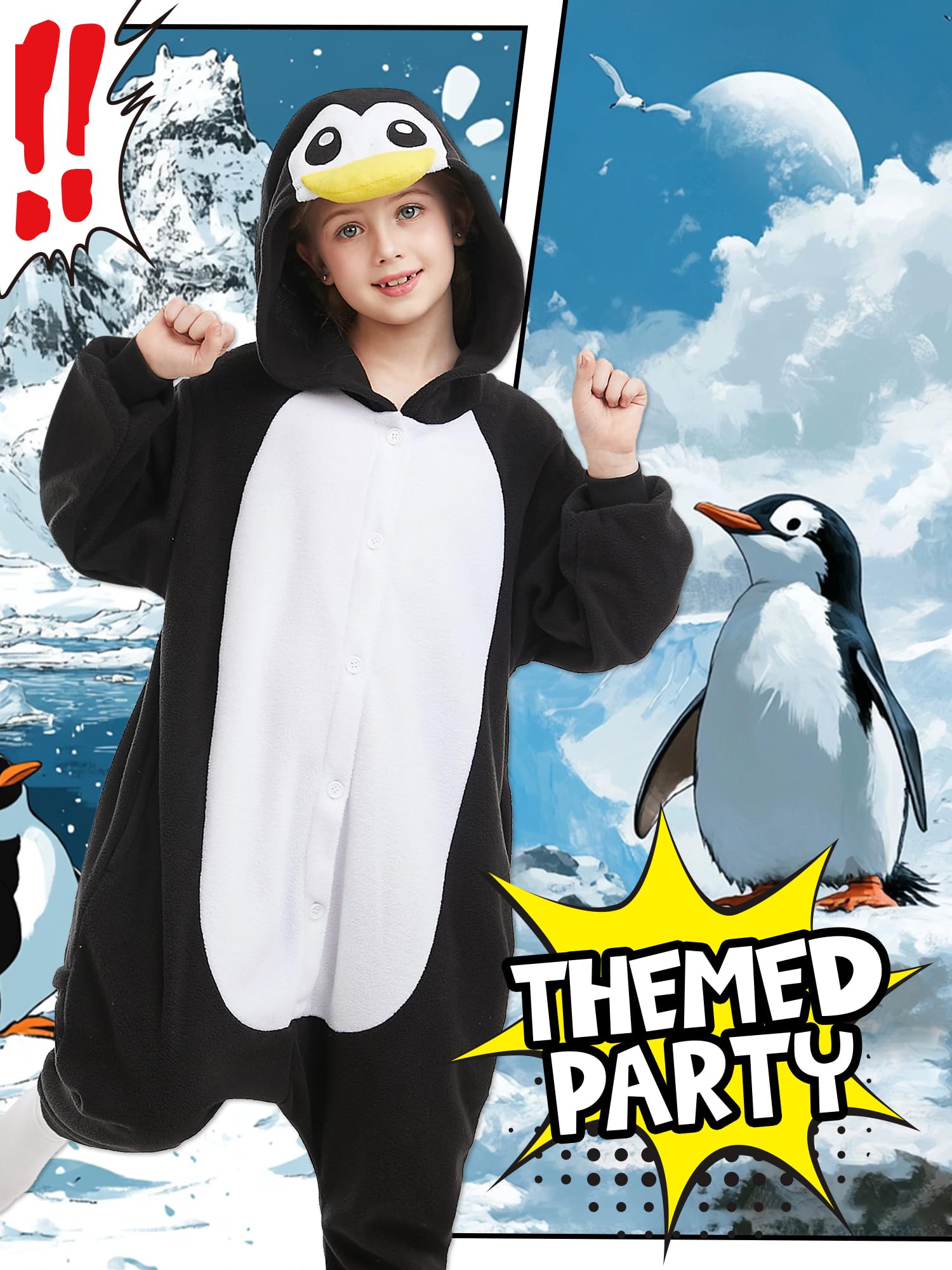 CANASOUR Peguin Onesie Kids Halloween Cosplay Costume Girls One Piece Pjs Anime Unisex Hoodie Pajamas Black For 4T Boys Party Py