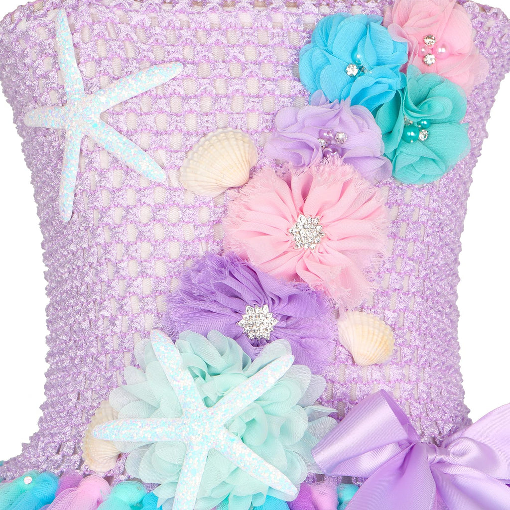 HJTT Mermaid Costume for Girls LED Light Up Little Mermaid Princess Tutu Dress Kids Halloween Birthday Party Gift Outfit (LED La