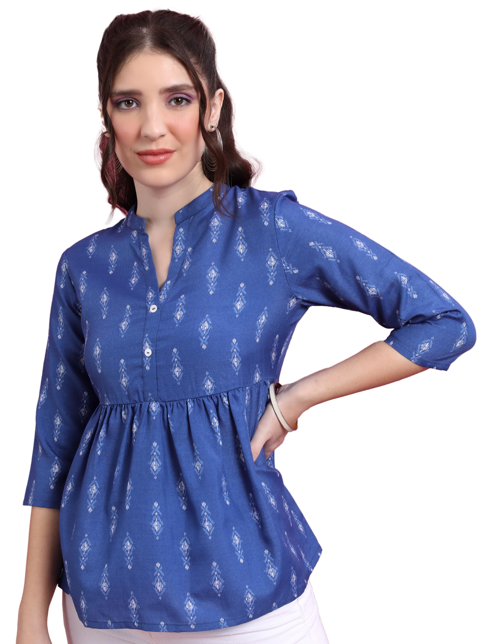 Ketch WomenS Paisley Regular Fit Tunic Shirt (Khtp000297_Blue
