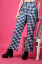 POPWINGS Casual Check Print Button and Zip Closure Trouser for Women | Western Wide-Leg Trouser for Women | Summer Trousers for
