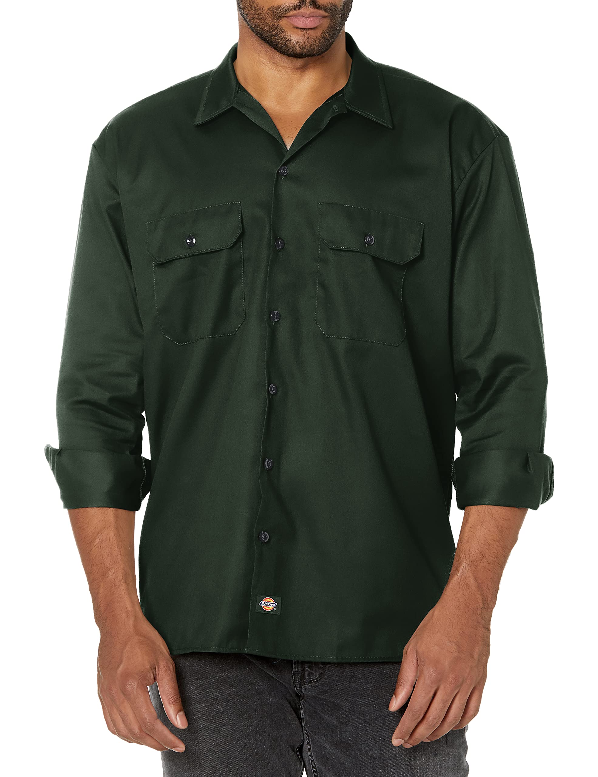 Dickies Mens Long Sleeve Work Shirt, Hunter green, X-Large