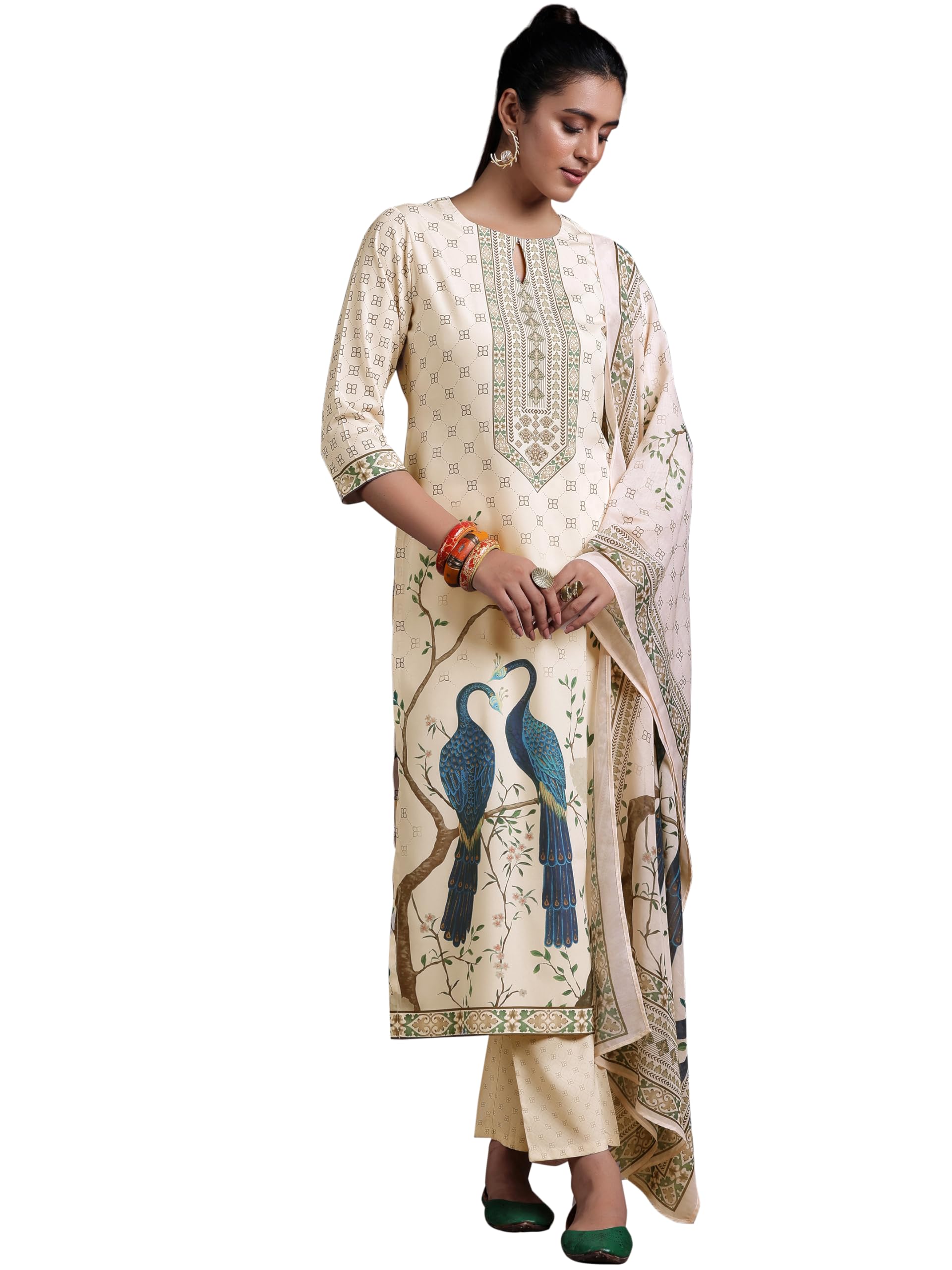 Libas Off White Poly Crepe Printed Kurta Sets For Women