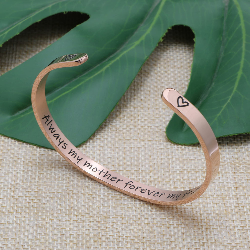 JoycuFF Mother's Day Gifts for Mom Mother Mommy Inspirational Cuff Bracelets Christmas Birthday Rose Gold Jewelry Mantra Alway M