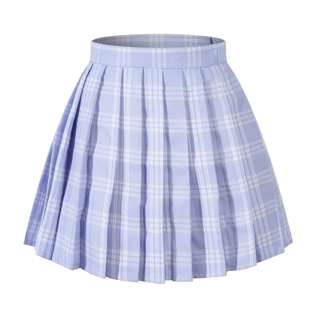 Beautifulfashionlife Womens plaid short Sexy A line Skirts costumes (3XL, Blue white)