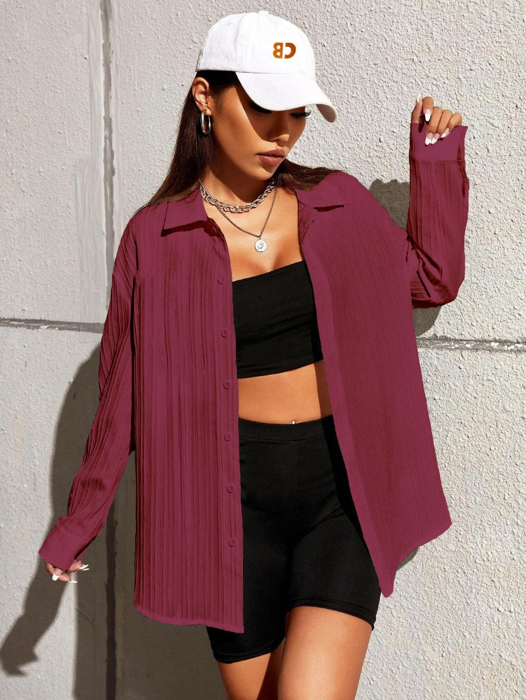 CB-COLEBROOK Oversized Textured Beach Summer Shirt for Women | Shirt for Women Stylish Western | Women Long Shirt Top | Women Ca