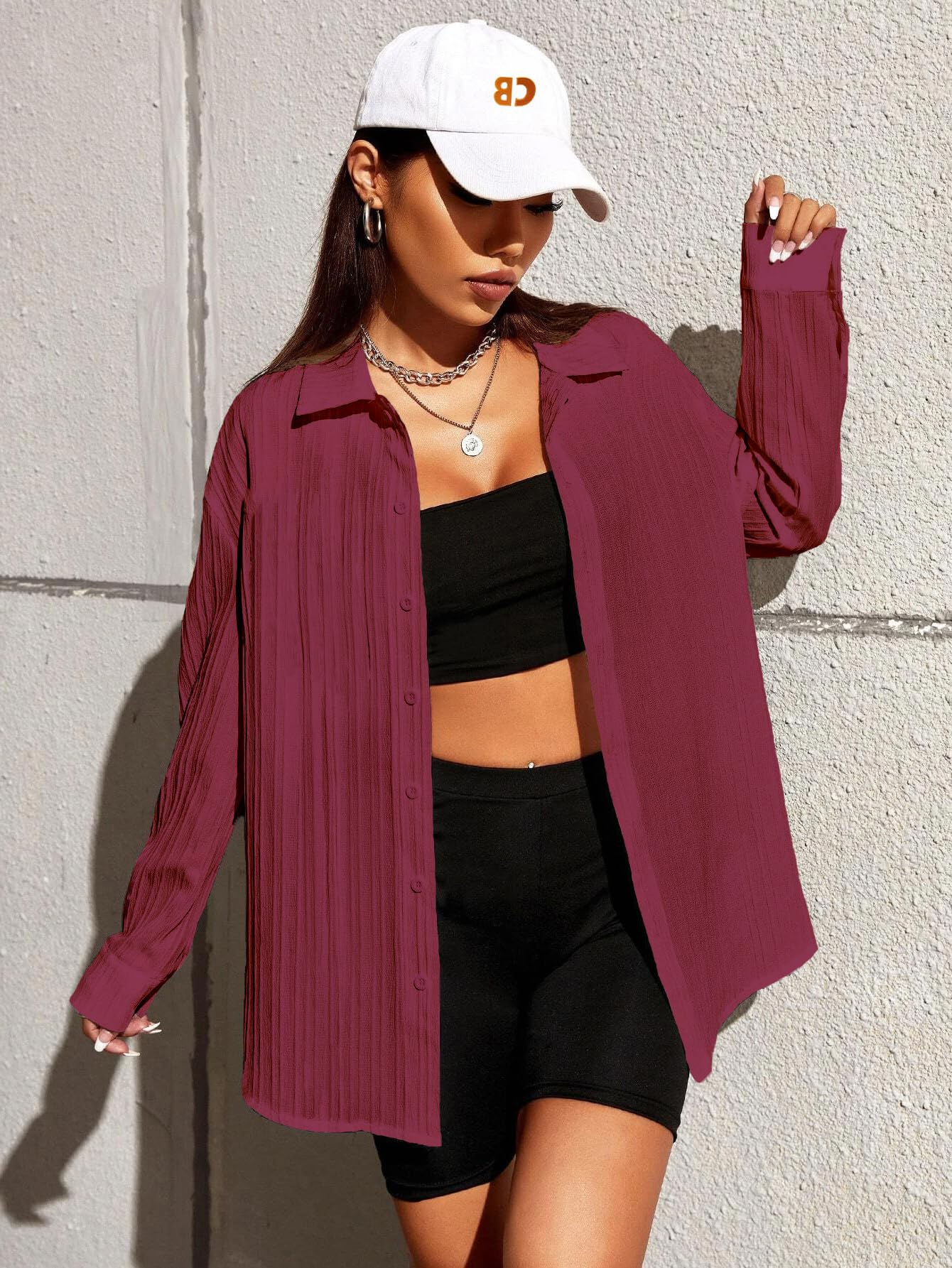 CB-COLEBROOK Oversized Textured Beach Summer Shirt for Women | Shirt for Women Stylish Western | Women Long Shirt Top | Women Ca