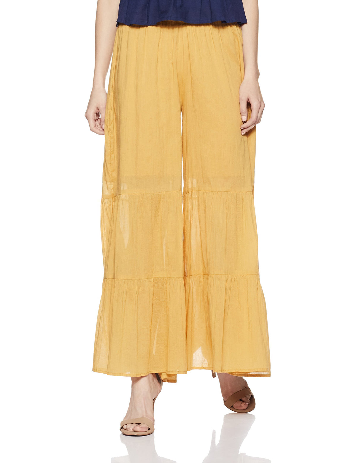 Aurelia Women Loose Fit Cotton Palazzos (18Fek60091-03435_L_Gold_Gold_L)