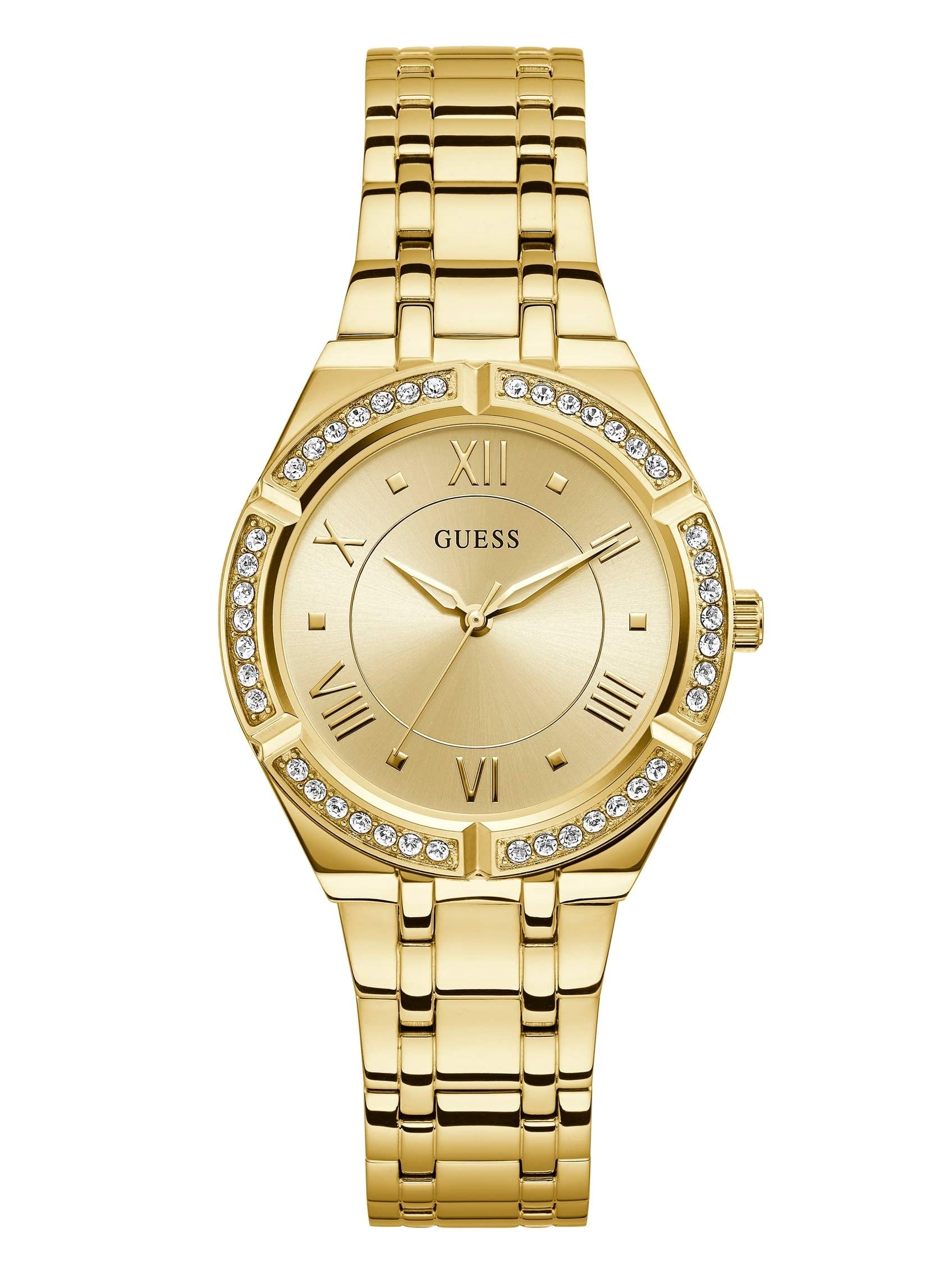 GUESS Black + Gold-Tone Crystal Silicone Watch
