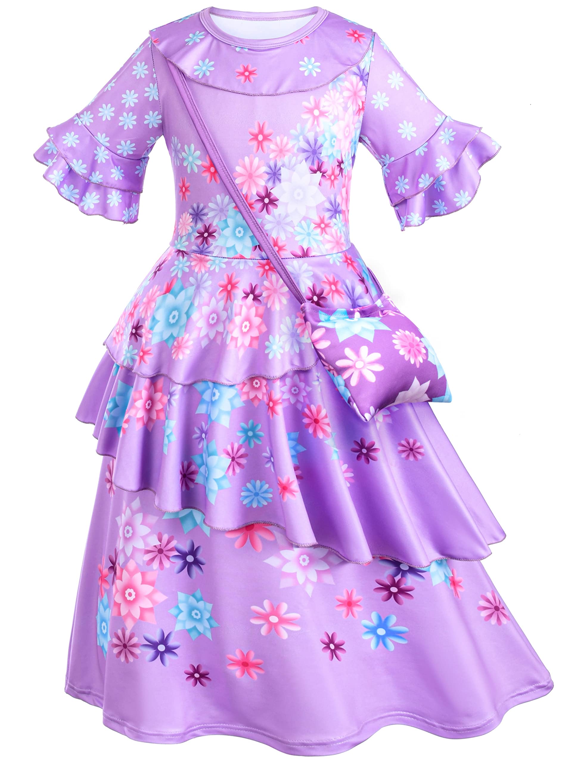 Kaisebile Princess Costume Dress for Girls Birthday Halloween Party Dress Up with Bag,Leis Necklace Headband