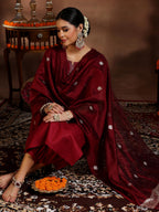 Libas Womens Silk Blend Solid Kurta Set (39053_Maroon