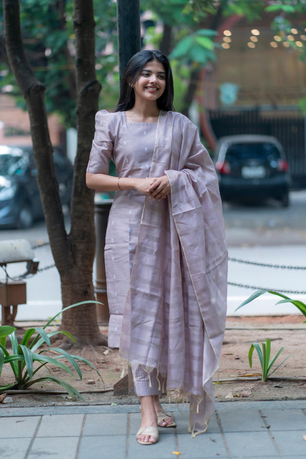 ANNI DESIGNER Womens Rayon Viscose Printed Straight Kurta with Pant & Dupatta (Mithipuri Purple_M_Purple_Medium)
