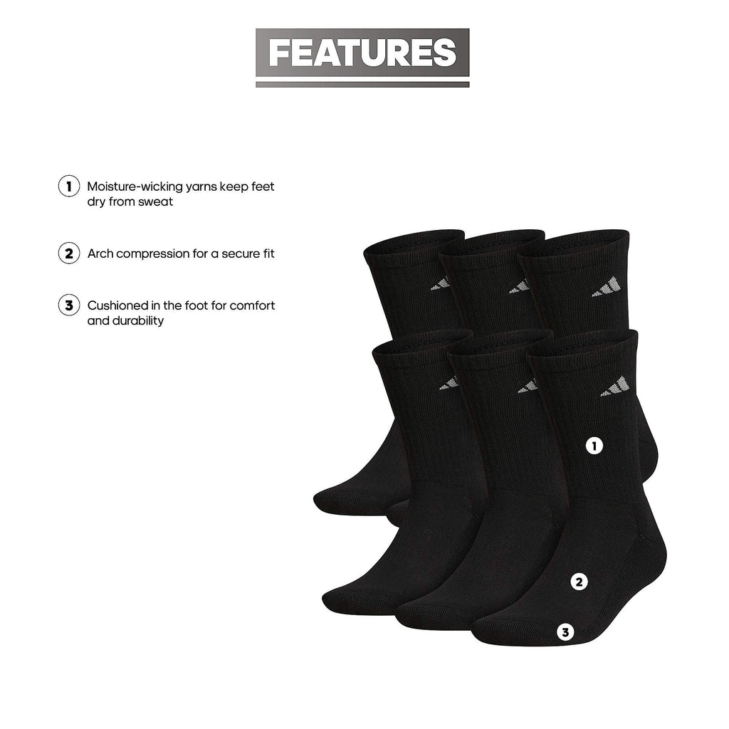 adidas Men's Athletic Cushioned Crew Socks with Arch Compression for a Secure fit (6-Pair), Black/Aluminum 2, X-Large