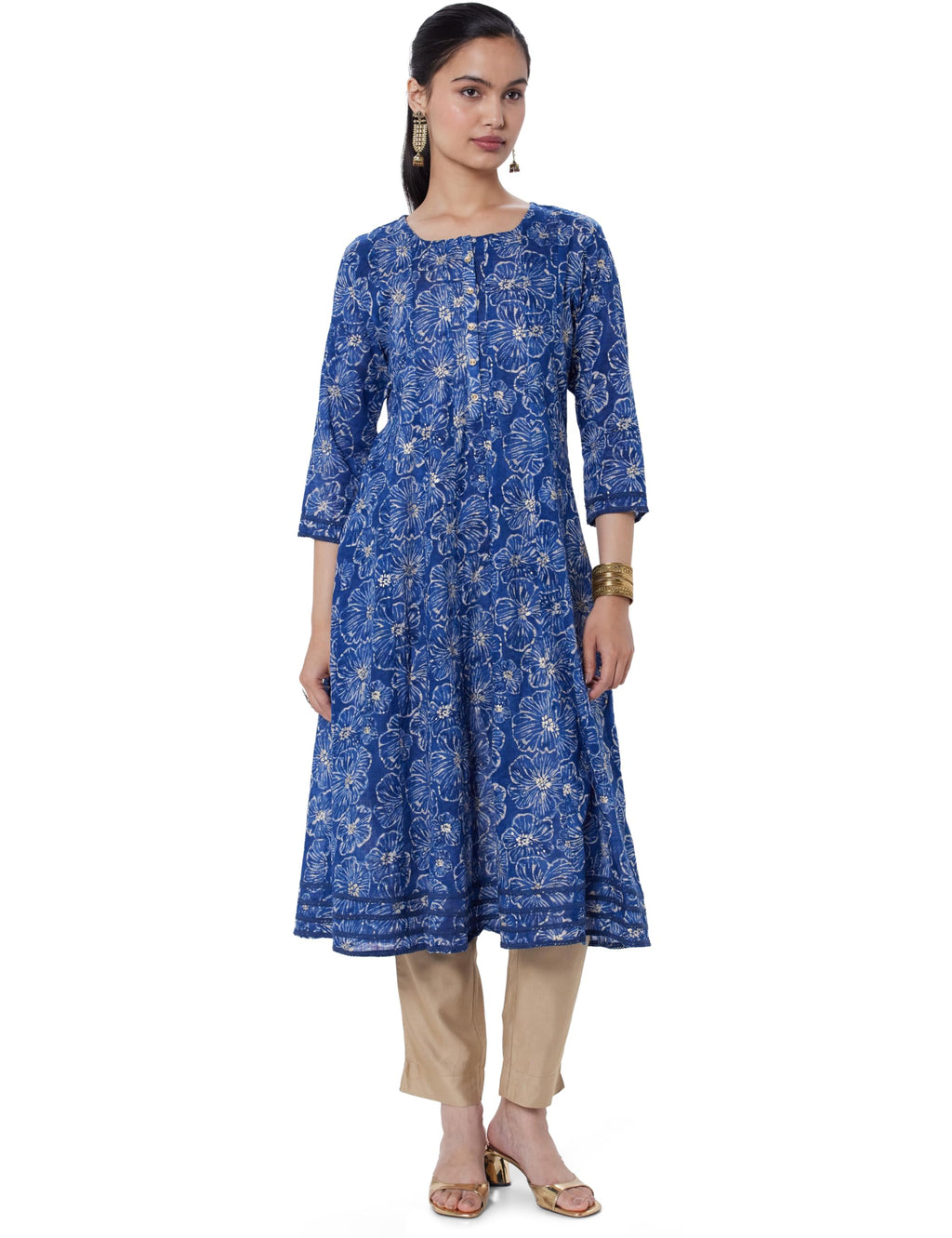 Soch Women Cotton Slub Botanical Print Panelled Kurta