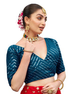 Pujia Mills Womens Fancy Readymade Half Sleeve Sequins Saree Blouse (Morpeach, 36)