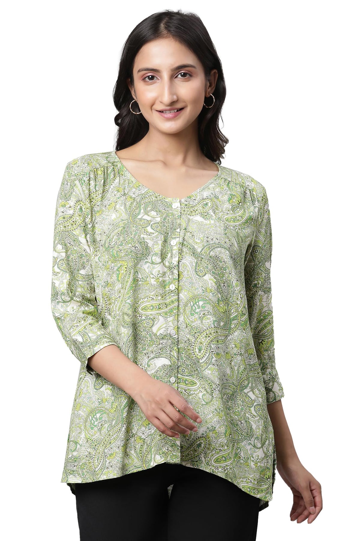 Aurelia Womens Green Floral Printed Viscose Kurti_23AUA30399-507435_L