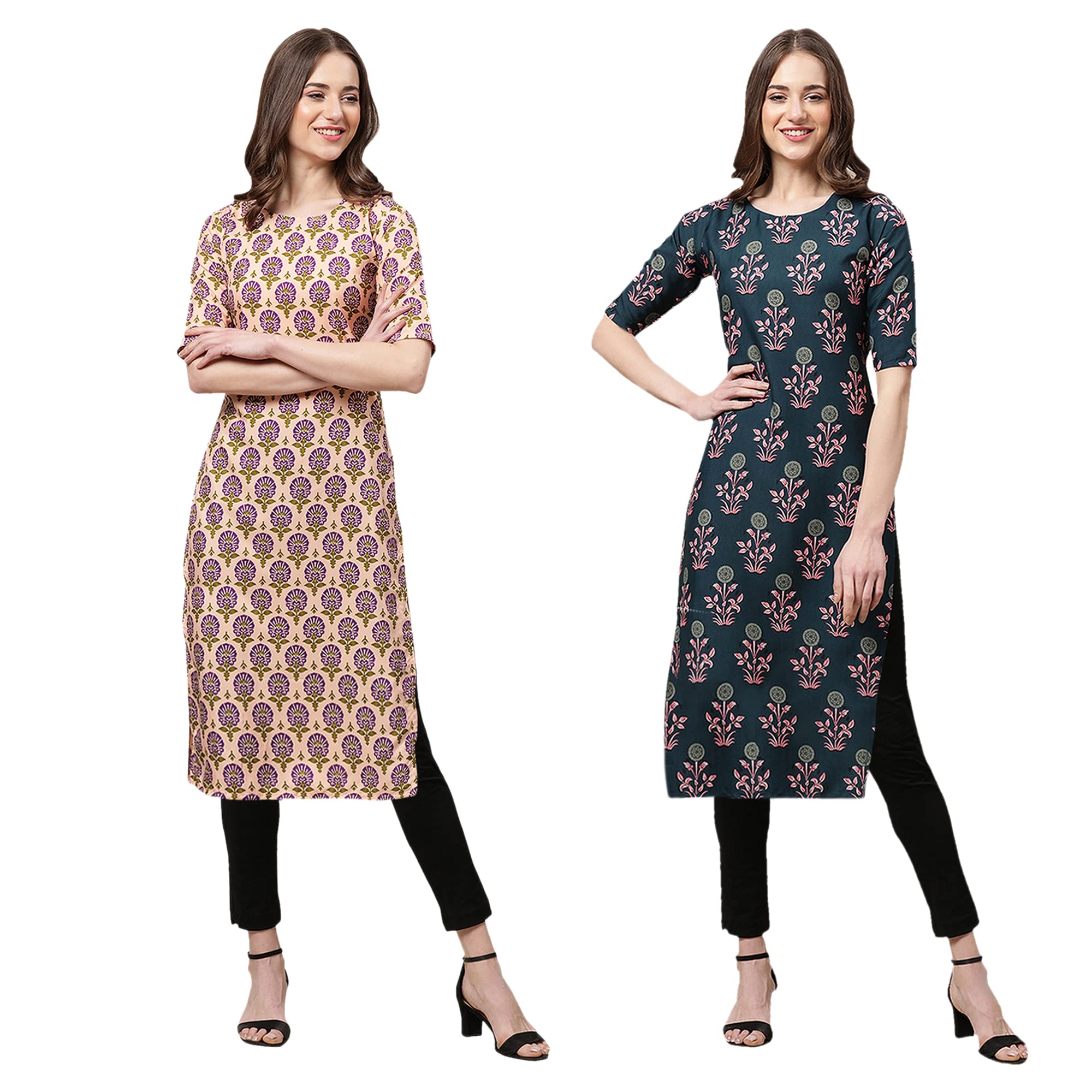 Pinkmint Womens Crepe Digital Print Straight Kurta(Pack of 2)[QL-332-335-M]