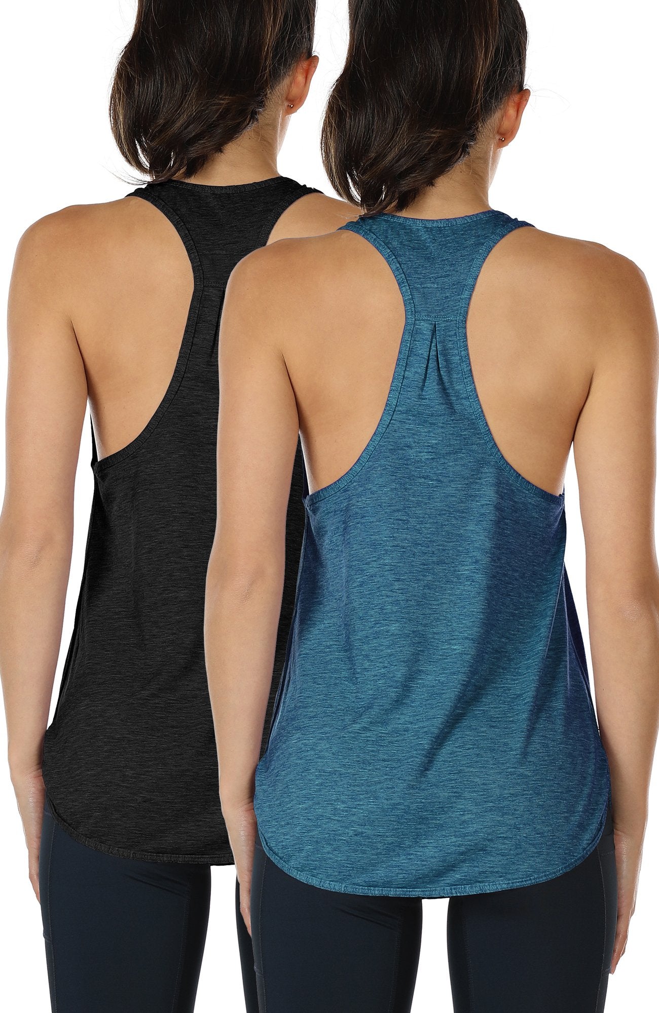 icyzone Workout Tank Tops for Women - Athletic Yoga Tops, Racerback Running Tank Top Loose Fit (XL, BlackDenim)