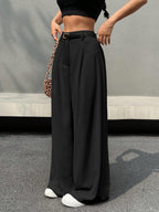 Shasmi Womens Black Pleated High Waist Wide Leg Pants  Elegant Loose Fit Black Trousers with Pockets, Casual & Office Wear Strai