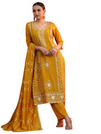 Libas Womens Embellished Chinon Straight Kurta With Trousers and Dupatta