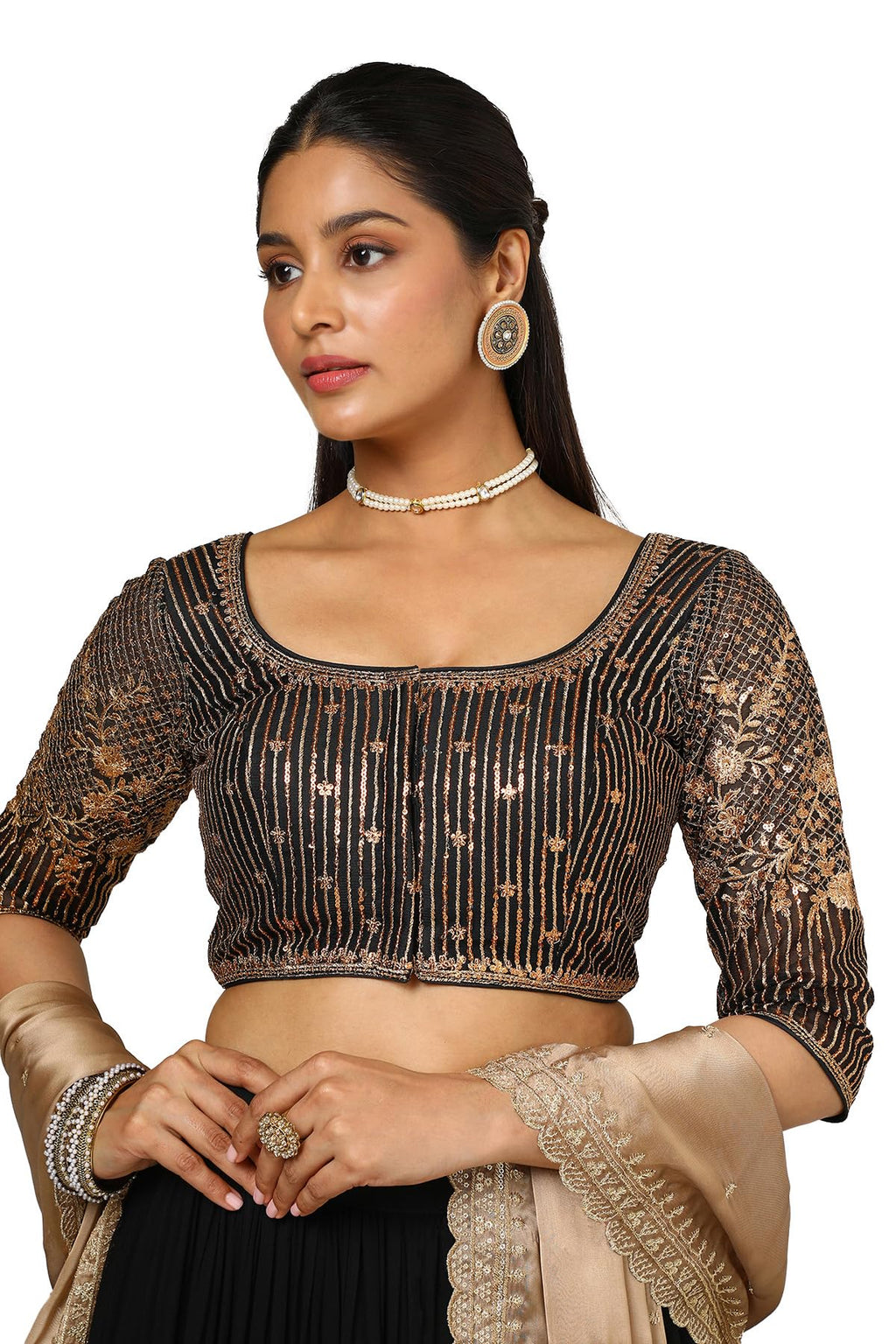 Soch Women Net Embroidered Short Sleeve Regular Fit Blouse