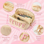 Y1tvei Travel Makeup Bag Gift, Large Capacity Cosmetic Bags, Nylon Stony Clover Makeup Bag Preppy Patch Makeup Bag Pink Stuff Ch