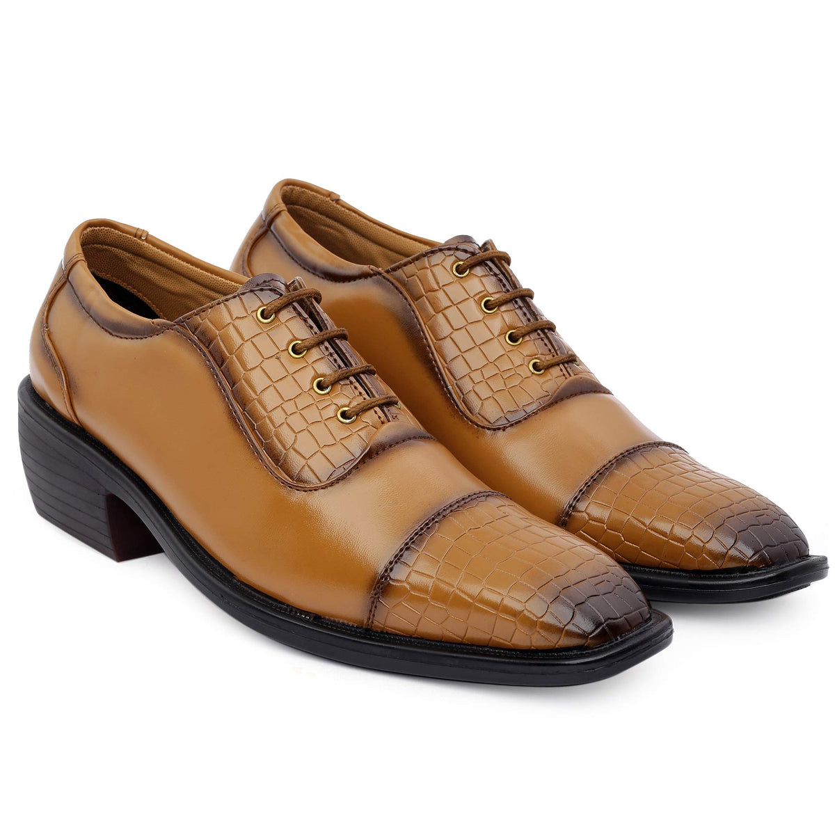 YUVRATO BAXI Mens Height Increasing Fashionable Formal and Casual Wear Tan LaceUp Shoe 6