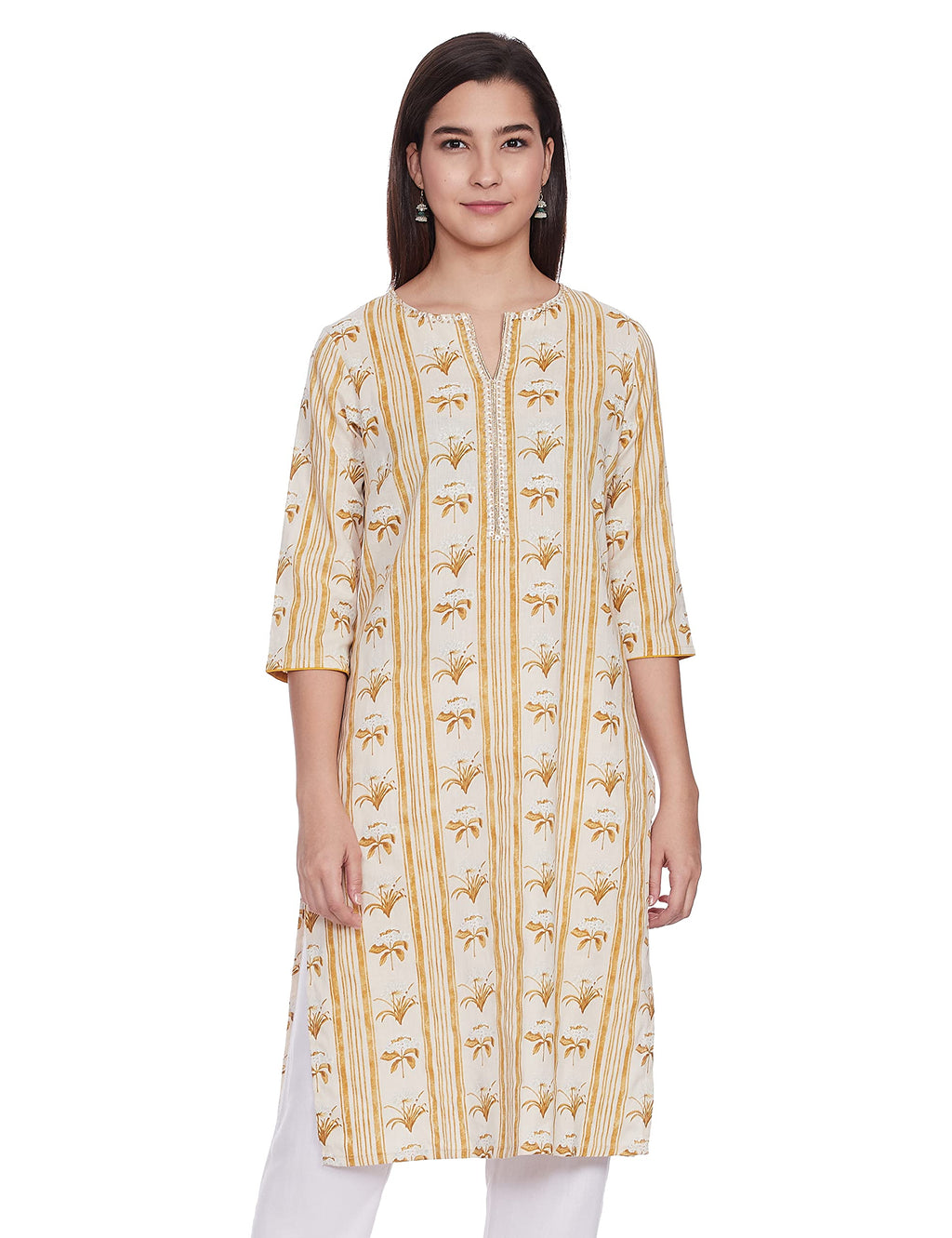 W For Woman Women'S Cotton Blend Regular Kurta (21Few13462-113960_Nugget Gold_18)