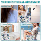 ZLFSRQ Tulip Makeup Bag Travel Cute Purple Flower Floral Cosmetic Bags for Women Large Embroidery Makeup Pouch Zipper Cosmetic P