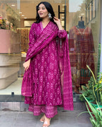 ANNI DESIGNER Womens Rayon Viscose Printed Anarkali Kurta with Palazzo & Dupatta (DIPA Rani_M_Pink_Medium)