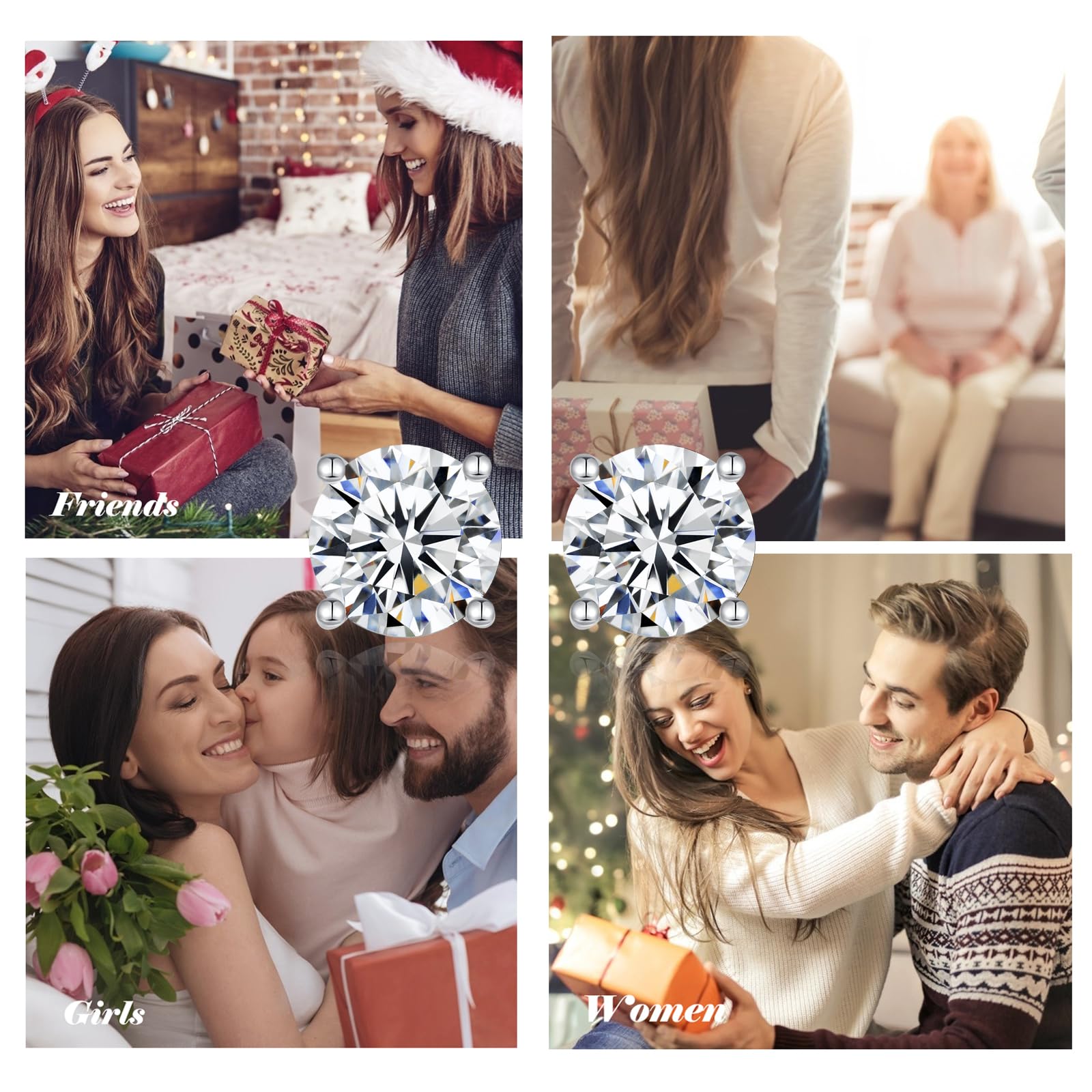 925 Sterling Silver Earrings for Women: Round Cubic Zirconia Screw Back Stud Earrings for Sensitive Ears Hypoallergenic Small Ea