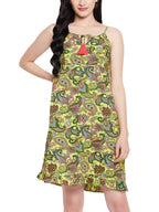 Clovia Women'S Crepe Paisley Print Resort Wear Slip Dress With Ruffles (Rw0055P11_Green_S)