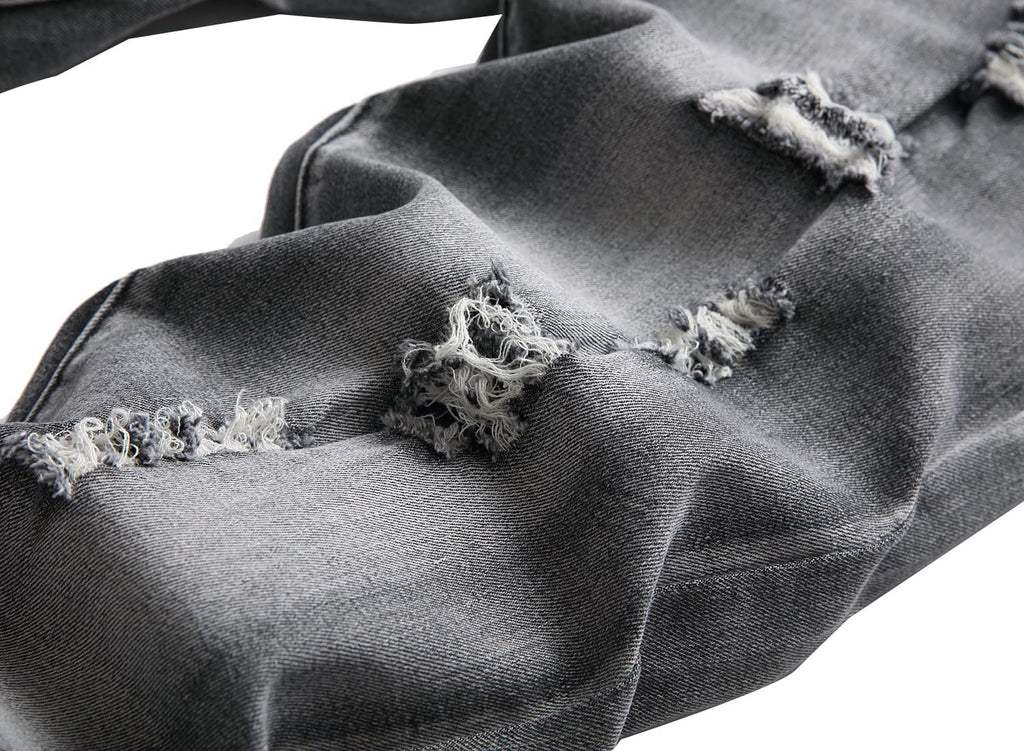 QIMYUM Mens Ripped Jeans, Distressed Destroyed Slim Fit Straight Leg Denim Pants (34, Gray612)